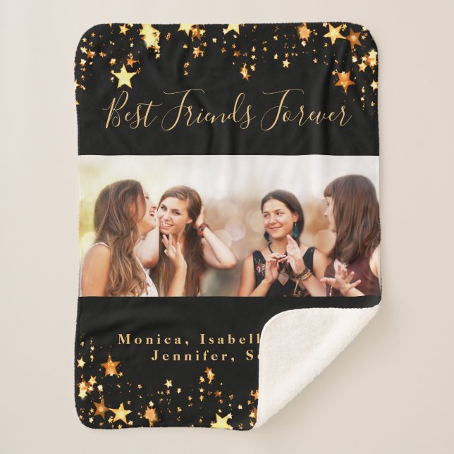 Cobertor Sherpa Amigos para sempre Foto de ouro preto BFF (Frente)