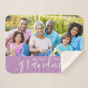 Cobertor Sherpa Amo-Te, Avó, Dia de as mães Personalizado De Fotog
