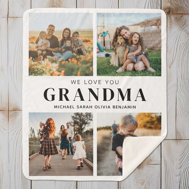 Cobertor Sherpa Amo-Te Vovó Personalizada 4 Colagem Fotográfica (Criador carregado)