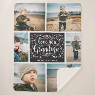 Cobertor Sherpa Amo Você Avó Colagem Personalizada de 6 Fotos