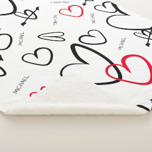 Cobertor Sherpa Amor Bebê Nome Personalizado Corações Padrão Bebê