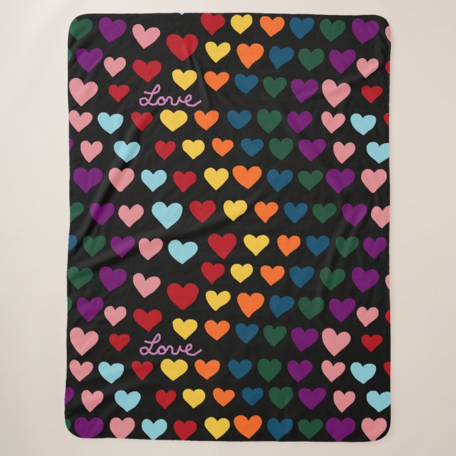 Cobertor Sherpa Amor Com Arco-íris de Corações (Frente)