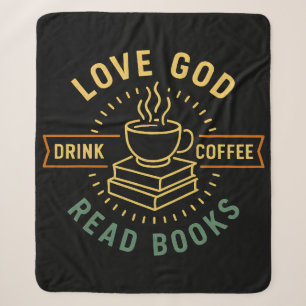 Cobertor Sherpa Amor Deus Beba Café Ler Livros Vintage