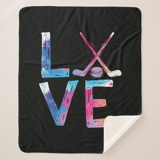 Cobertor Sherpa Amor Garotas de Hóquei no Gelo Dão Presentes Mulhe (Frente)