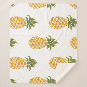 Cobertor Sherpa Ananases pintados à mão, fundo de aquarela.
