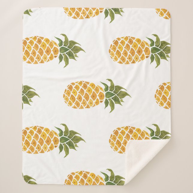 Cobertor Sherpa Ananases pintados à mão, fundo de aquarela. (Frente)