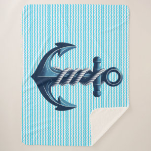 Cobertor Sherpa Âncora azul com ondas azuis