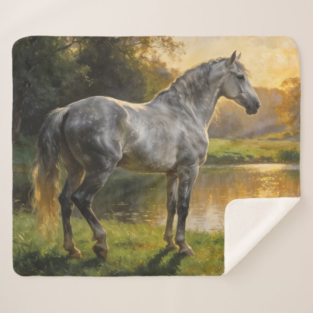 Cobertor Sherpa Andalusian Stallion by the Lake (Frente (Horizontal))