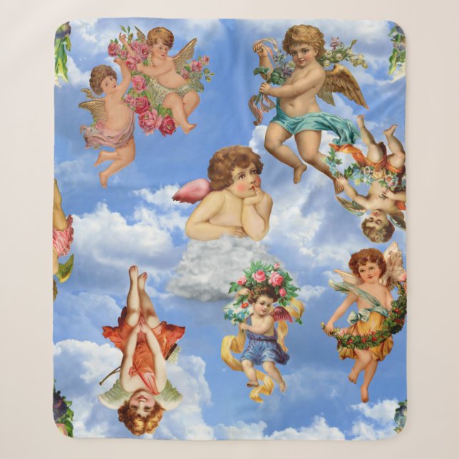 Cobertor Sherpa angel cherub nuvens antigo vitoriano celestial (Frente)