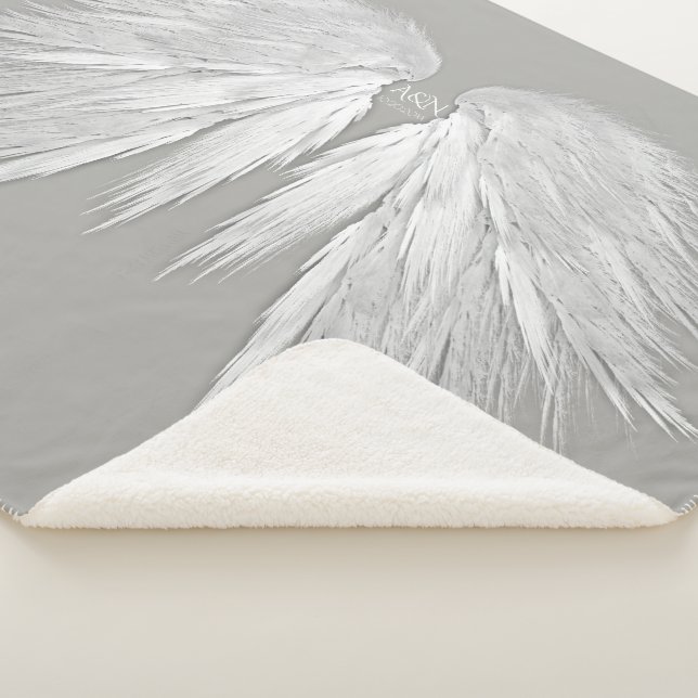 Cobertor Sherpa ANGEL WINGS Iniciais de Casamento Cinzas Elegantes (3/4)