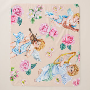 Cobertor Sherpa Angelic Florals: Padrão Cupido Vintage