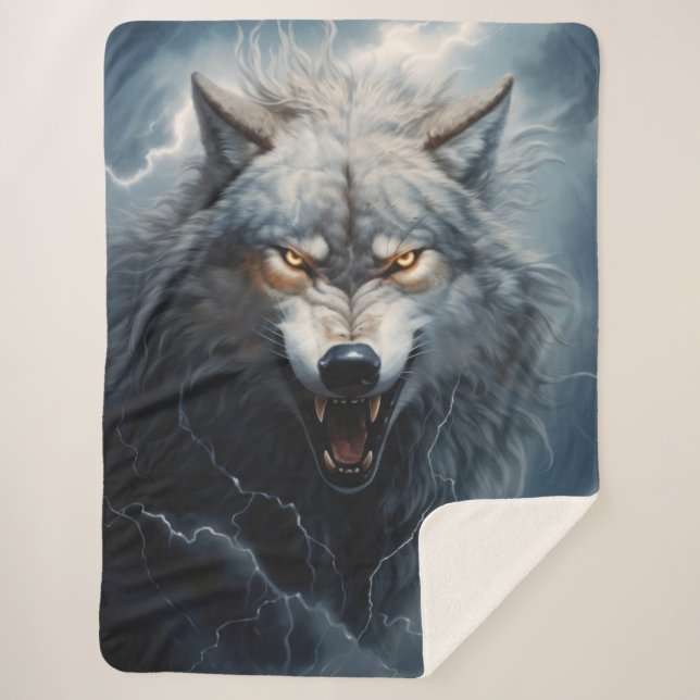 Cobertor Sherpa Angry Wolf (Frente)