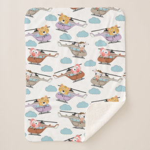 Cobertor Sherpa Animais Cutes No Padrão Do Helicóptero