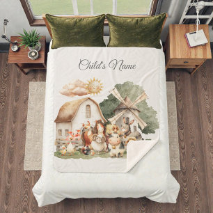 Cobertor Sherpa Animais de Fazenda Caprichosos em Aquarela