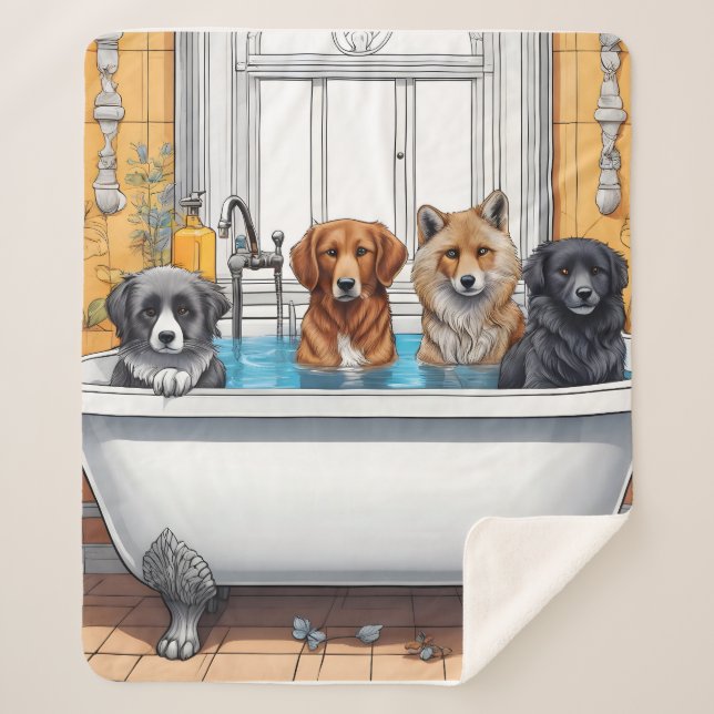 Cobertor Sherpa Animais engraçados no banho (Frente)