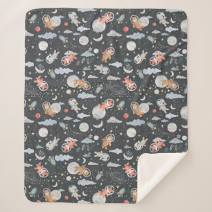 Cobertor Sherpa Animais espaciais - textura azul de aço escuro