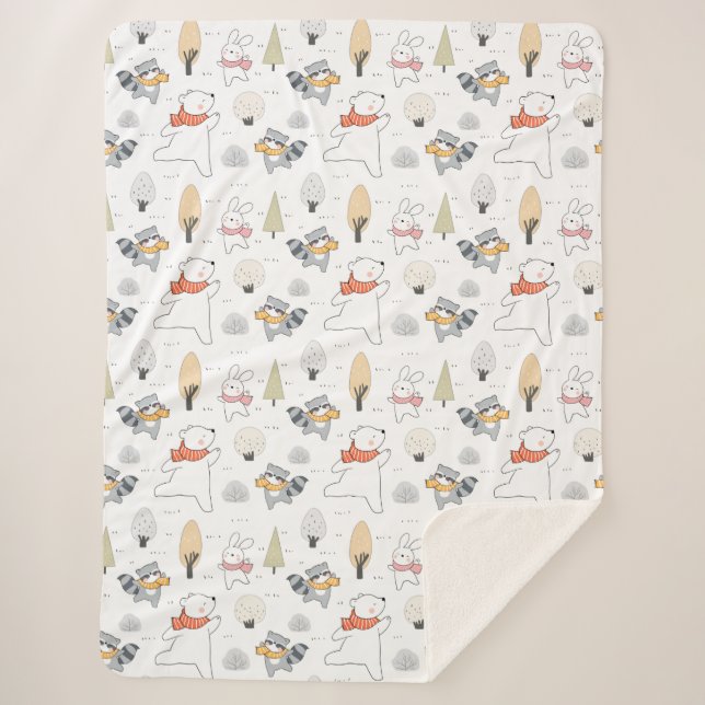 Cobertor Sherpa Animais Florestais Adoráveis (Frente)