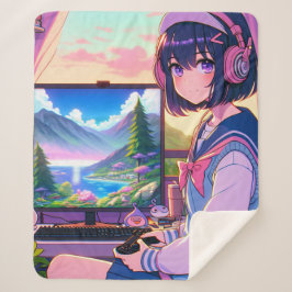 Cobertor Sherpa Anime Gamer Girl,
