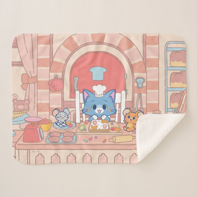 Cobertor Sherpa Anime Tom, Jerry e Tuffy Bakery (Frente (Horizontal))