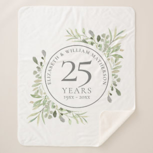 Cobertor Sherpa Aniversário de 25 anos de Casamento com Vegetação