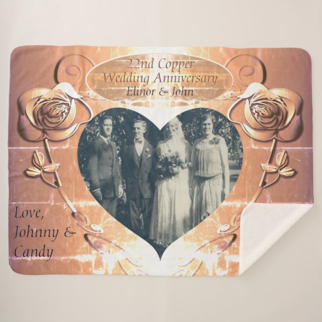 Cobertor Sherpa Aniversário de Casamento de Cobre 22/7 +Foto (Frente (Horizontal))