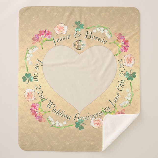 Cobertor Sherpa Aniversário de Casamento Personalizado Fresia Flor (Frente)