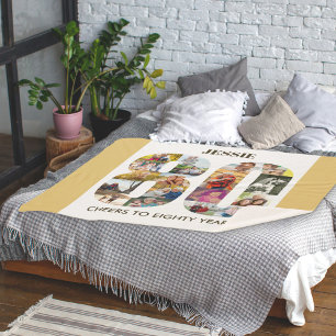 Cobertor Sherpa Aniversário do 80 Beige Collage Número 80