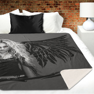 Cobertor Sherpa Anjo Caído Tribal Preto Edgy Olhos Vermelhos Gótic
