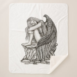 Cobertor Sherpa Anjo dormindo na pedra