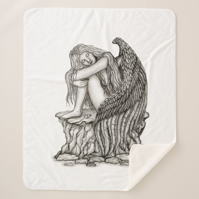 Cobertor Sherpa Anjo dormindo na pedra (Frente)