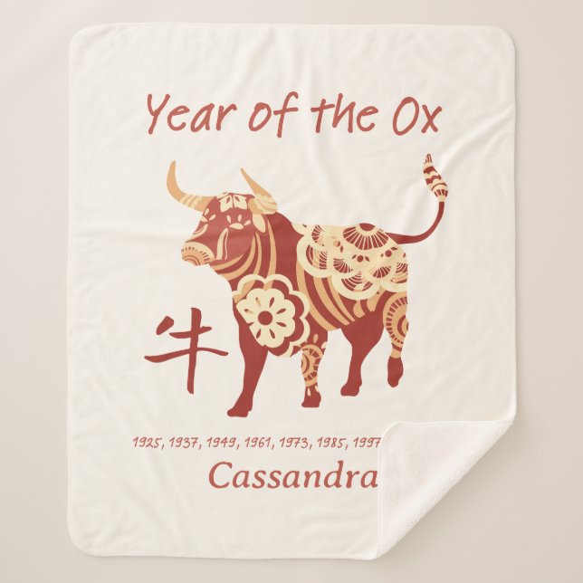 Cobertor Sherpa Ano Zodíaco Chinês Do Sinal Animal Ox (Frente)