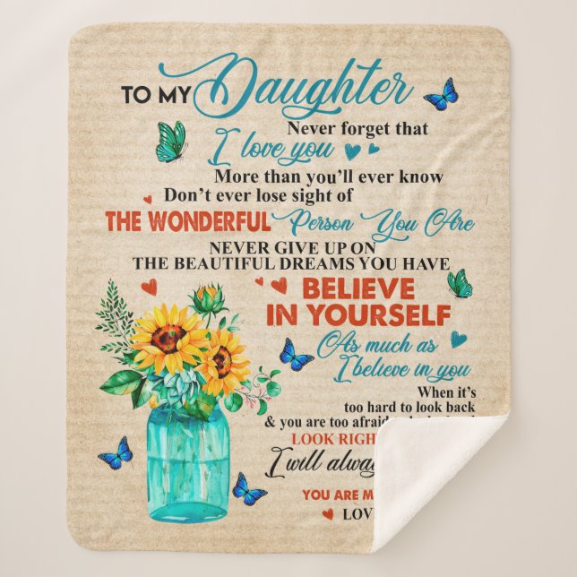 Cobertor Sherpa Ao Meu Presente De Filha, Sobreloso De Borboleta,  (Frente)