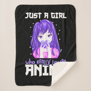 Cobertor Sherpa Apenas uma garota que realmente ama anime em roxo