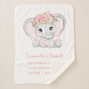 Cobertor Sherpa Aposta de Nascimento Pink Baby Elephant Baby Blank