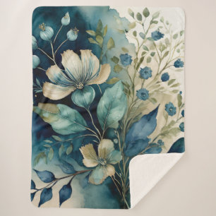 Cobertor Sherpa Aqua Arboretum Captivation Foliage Sherpa Blanket