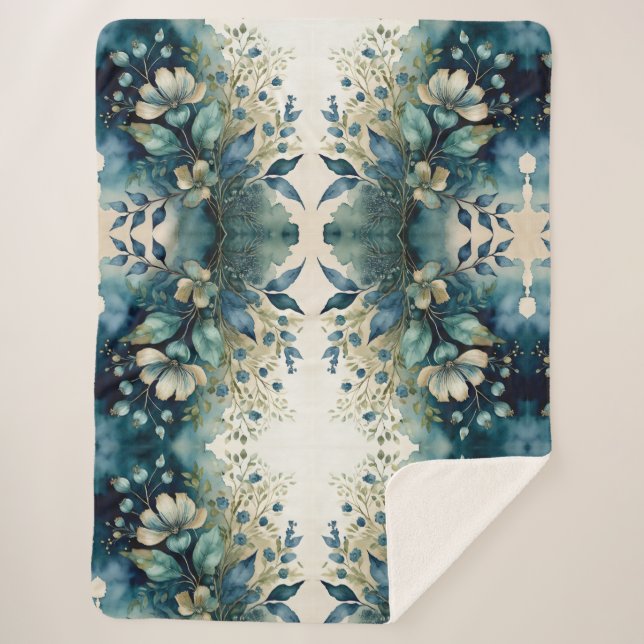 Cobertor Sherpa Aqua Arboretum Captivation Foliage Sherpa Blanket (Frente)