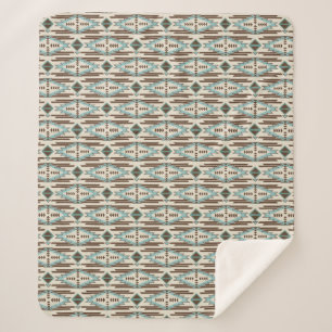 Cobertor Sherpa Aqua Brown Aztec Pattern