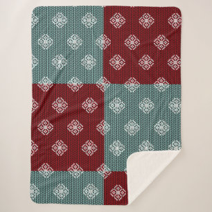 Cobertor Sherpa Aqua Green/Red Patchwork Sherpa Blanket