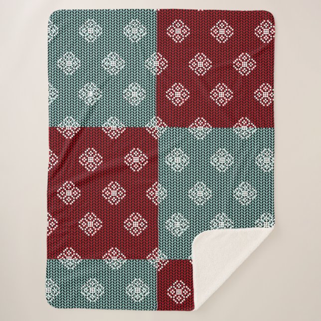 Cobertor Sherpa Aqua Green/Red Patchwork Sherpa Blanket (Frente)