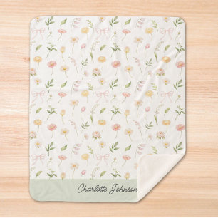 Cobertor Sherpa Aquarela Amarelo Rosa Flor Floral Personalizado