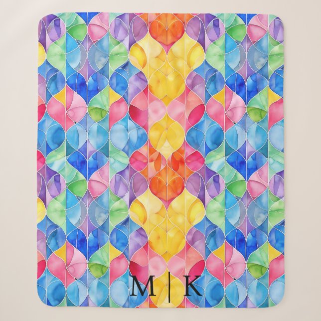 Cobertor Sherpa Aquarela Arco Arco-Íris Vidro Estampado (Frente)