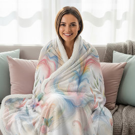 Cobertor Sherpa Aquarela Botânica Pastel Elegante