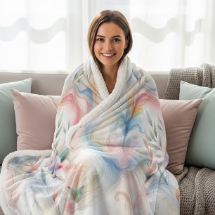 Cobertor Sherpa Aquarela Botânica Pastel Elegante