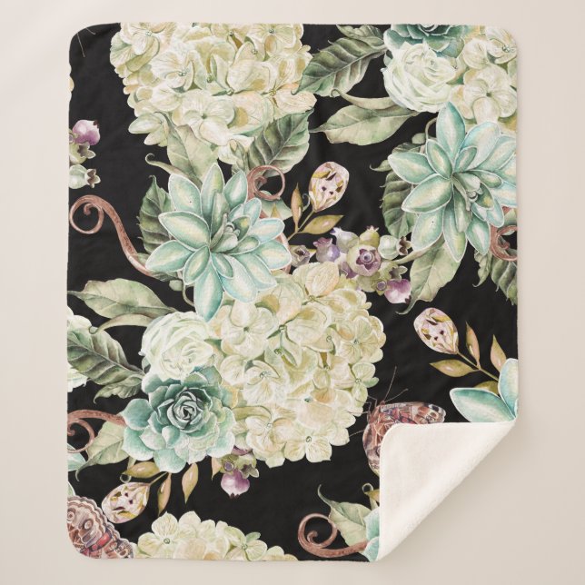 Cobertor Sherpa Aquarela Brilhante: Hydrangea Rosa Pattern. (Frente)