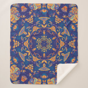 Cobertor Sherpa Aquarela Caleidoscópio Mandala Design Oriental.