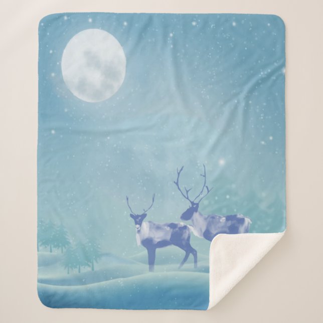 Cobertor Sherpa Aquarela Cariboo Animal Willife Nature Art (Frente)