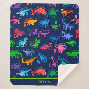 Cobertor Sherpa Aquarela Dinossauro Alfabeto Colorido Crianças Din