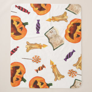 Cobertor Sherpa Aquarela do Halloween: Padrão sazonal