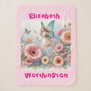 Cobertor Sherpa Aquarela floral fada princesa tipografia rosa 