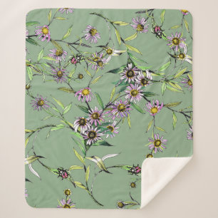 Cobertor Sherpa Aquarela Floral: Padrão Verde Sem Olho